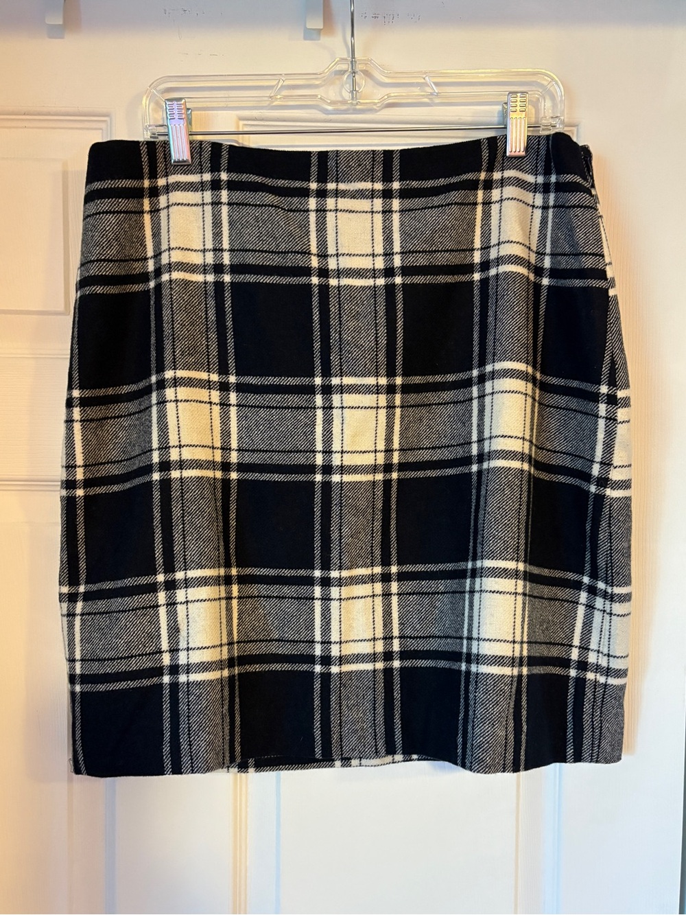 NWT Talbots Black & White Plaid Wool-Blend A-Line Skirt